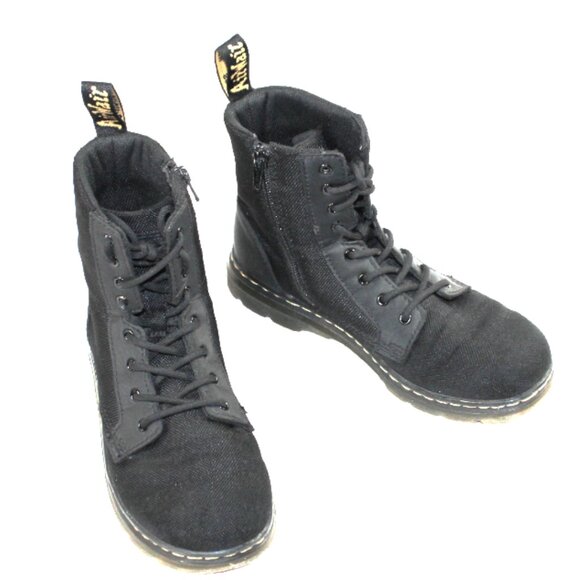 Dr. Martens Combs Black Canvas Leather Styling Lace-Up Combat Moto Boot,… - Picture 9 of 11